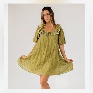 Green Babydoll Floral Good Luck Puff Zoco Dress Size Small